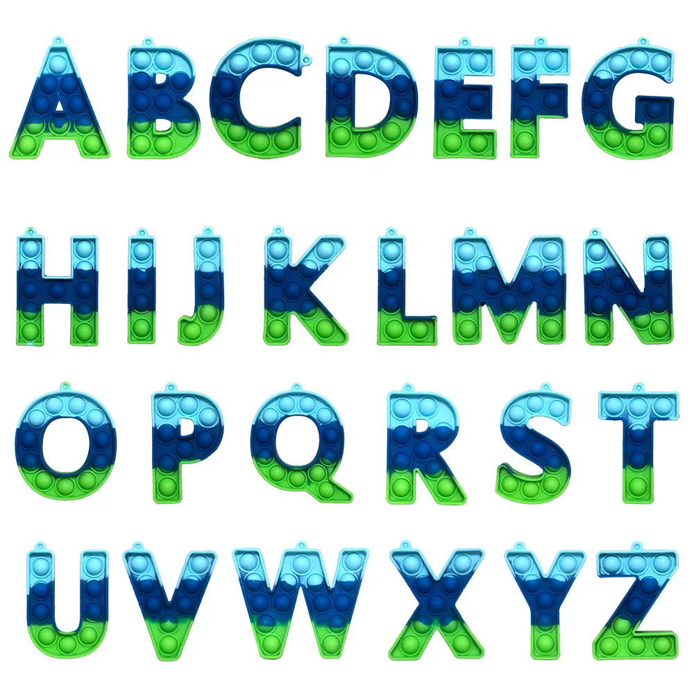 Tie-dye color 26pcs Alphabetical Letters alphabet push bubble toy Anti Stress Toy popper Fidget Sensory Toys for Adult Child