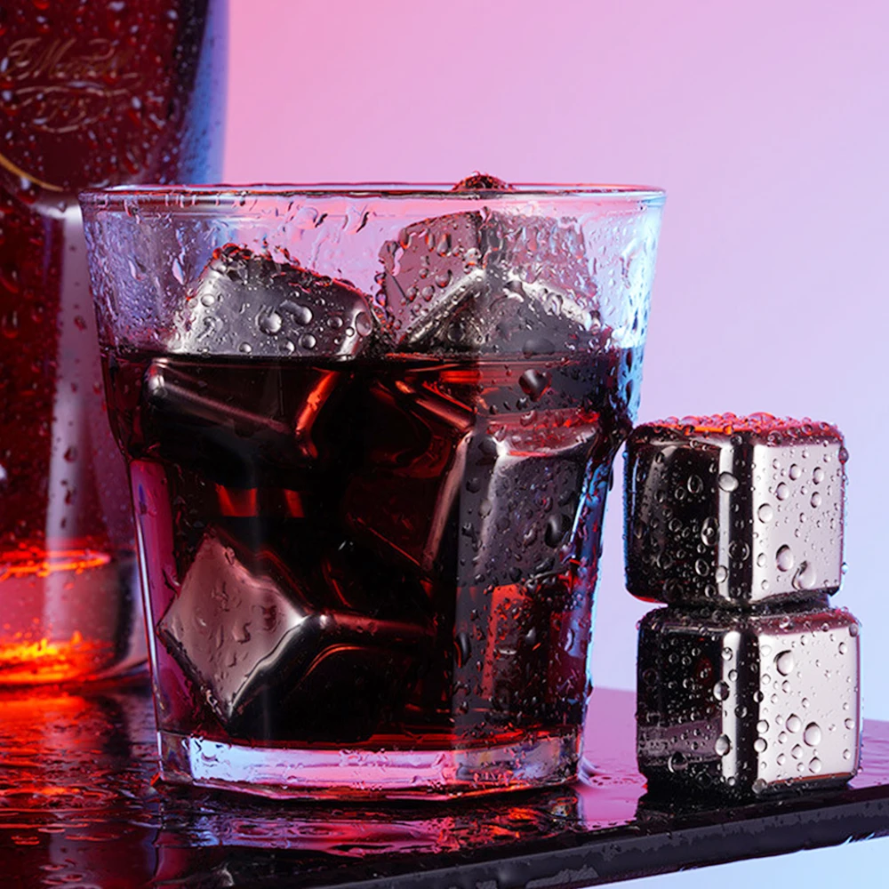 In Stock Metal Ice Cube For Drinking Whiskey Stones Ice Cubes Reusable For Coolers Food Grade Stainless Steel Whiskey Ice Cubes