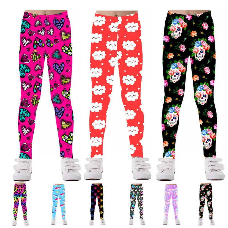 High Quality Wholesale Popular Skull Cloud Digital Printing Patterns Classic Pants Kids Girls Leggings
