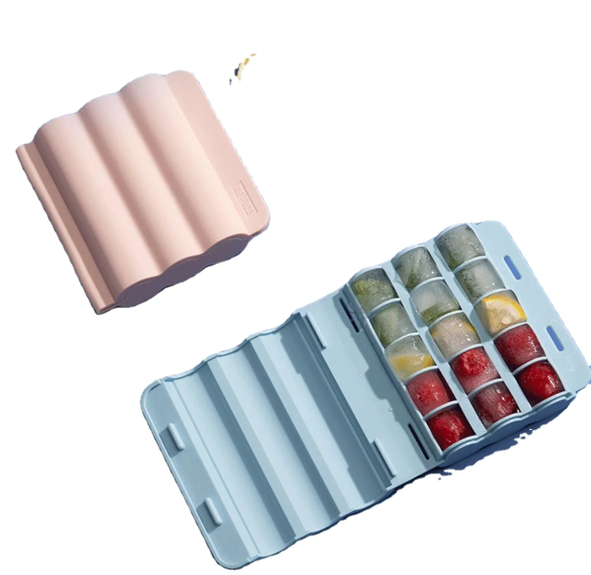 
Creative Design 15 Grid Silicone Wave Ice Cube Trays with Lid 