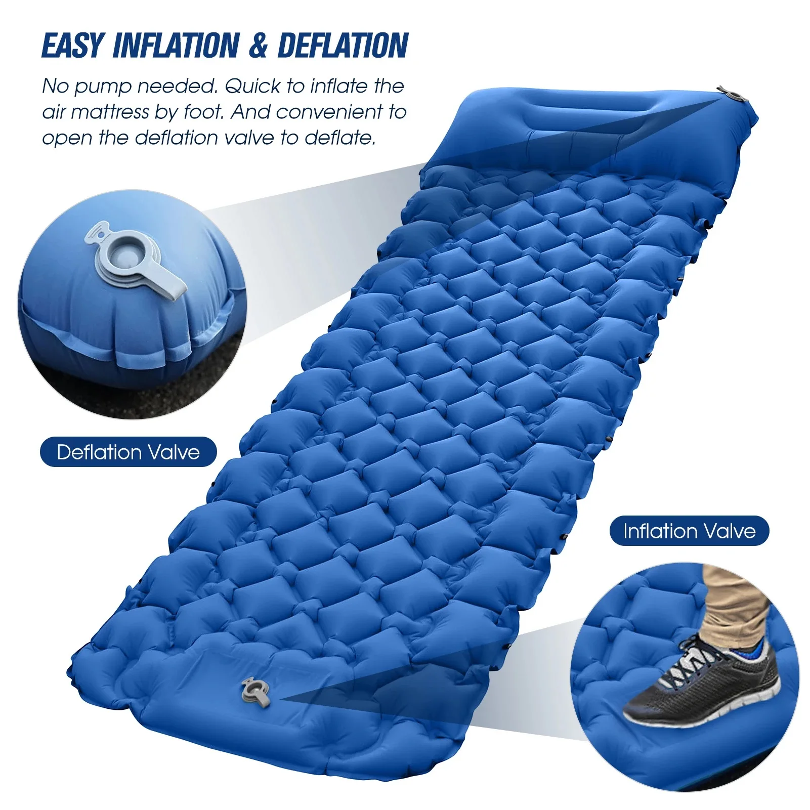 Custom inflatable ultralight sleeping pad TPU&PVC high quality self inflating air mattress camping lightweight picnic mat