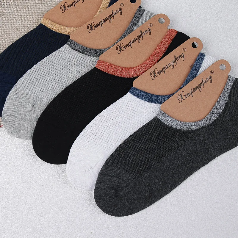 
Fashion Happy Men Boat Socks Summer Autumn Non-slip Silicone Invisible Cotton Socks Male Ankle Leather Shoes Sock 