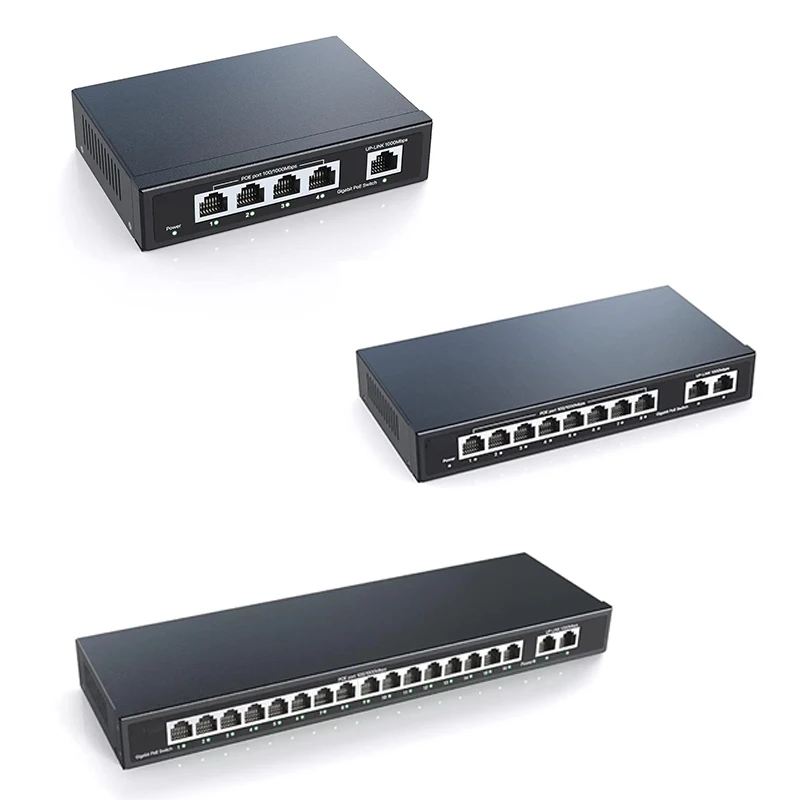 OEM 4/8/16/24 Port 100/1000Mbps Gigabit RJ45 PoE Switch IEEE802.3af/at Ethernet Network Switch VLAN Enterprise Internet Router