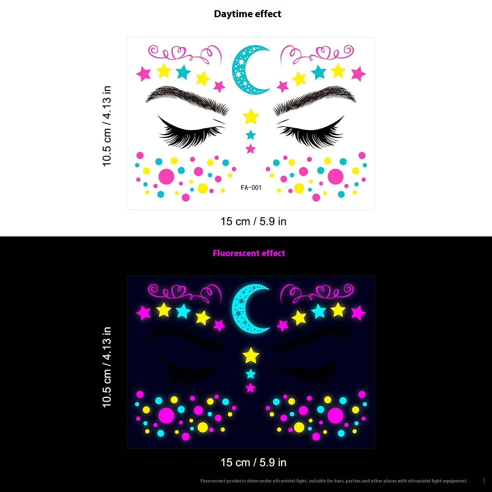 E26 Fluorescent Luminous Butterfly Waterproof Face Sticker Cross-Border Arrival Music Festival Masquerade Neon Party