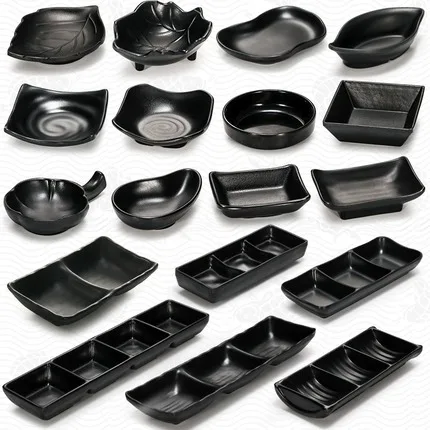 Wholesale Japanese Tableware Appetizer Bowl Melamine Sauce Dish Rectangle Food Plate Melamine Dinnerware Black