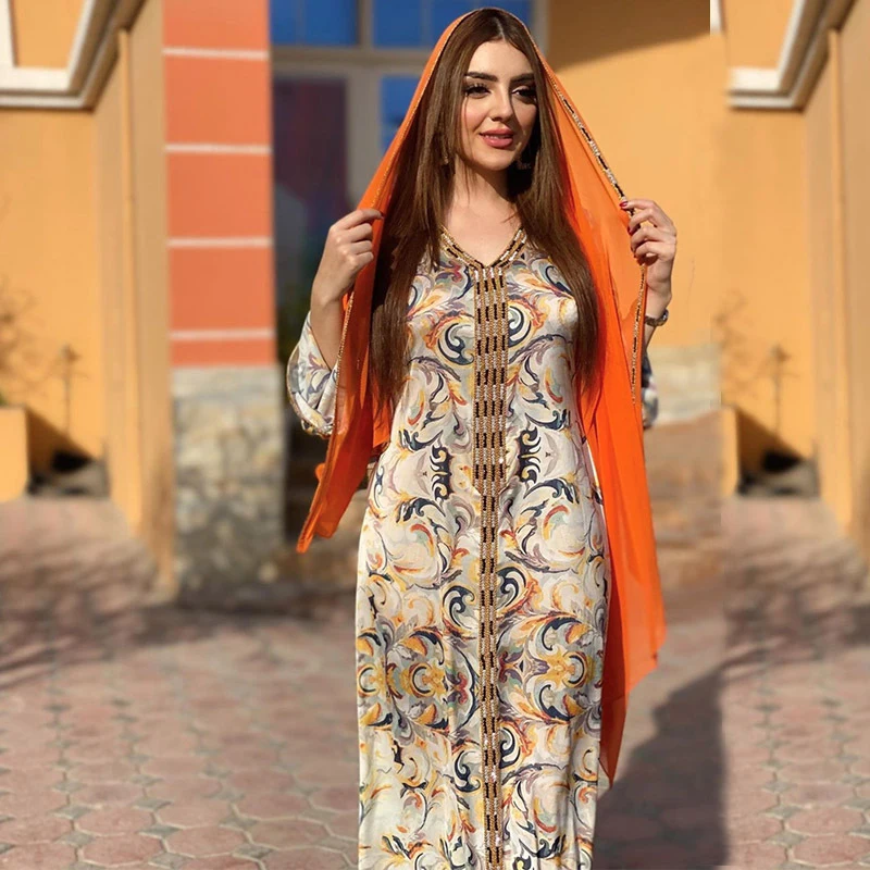 Hot selling Middle East abaya dress long dresses women muslim parent-child wear printed kaftan abaya women muslim dress