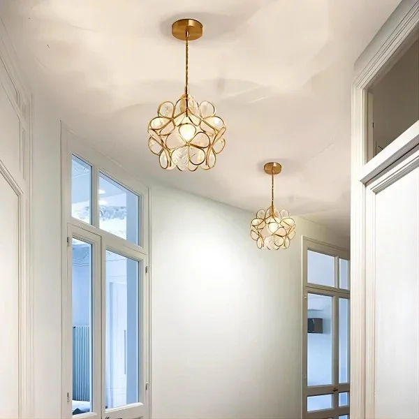 Crystal Hanging Light Nordic Rose Gold Copper Pendant Light Luxury Glass Flower ball Pendant Lamp for Bedroom Restaurant Hotel