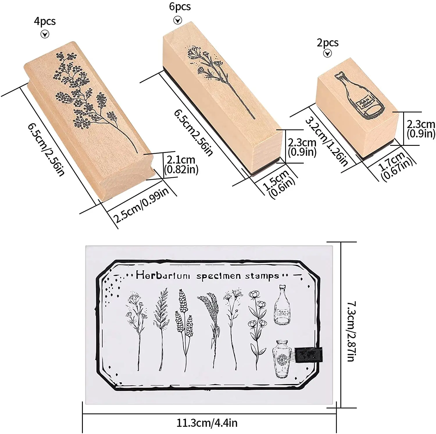 Vintage Wooden Rubber Stamps Sets Plant and Flower Decorative Rubber Wooden Stamps for Card Making, DIY Craft, Scrapbooking