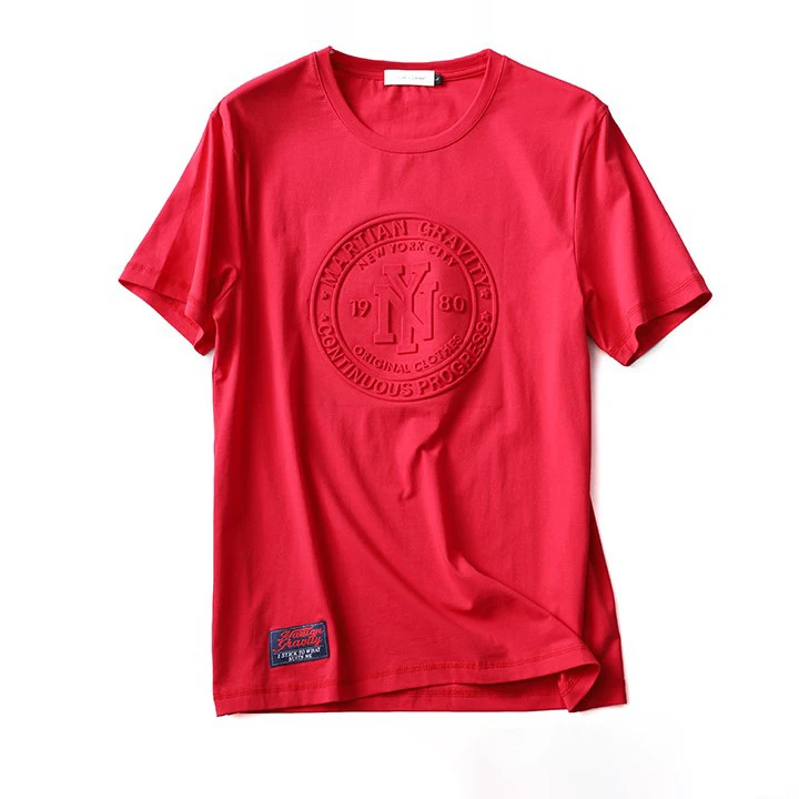 Custom Emboss Cotton T-Shirt Printing Raise Short Set Premium Shorts Sleeve Embossed Print Design Men T Shirt