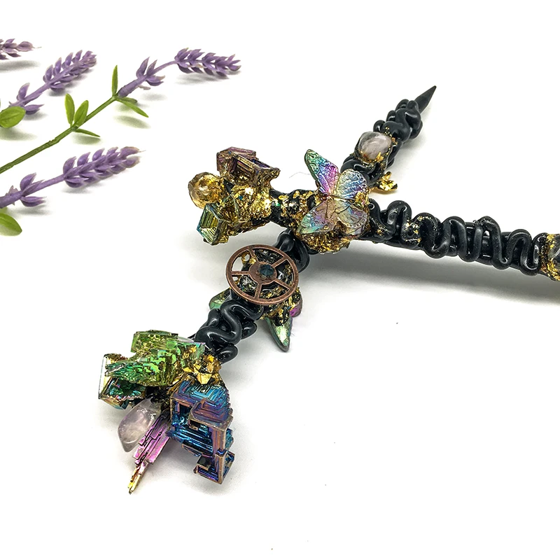 Hot Sale Natural Obsidian bismuth Magic sticker Healing Stone Point high quality butterfly Crystal Wands for home decoration