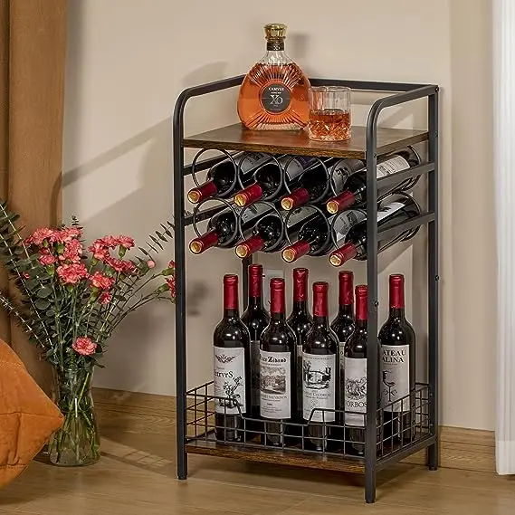 Hot sale 3 Tier Wine Bar Table stand metal rack fridge cabinet  Mini Wine Bar Cabinet Corner Whiskey Display Shelf
