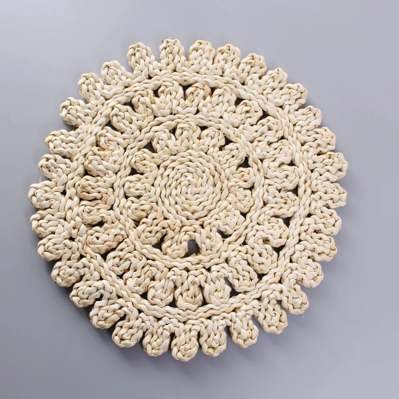 Natural Woven Corn Bran Round Tablemat Tea Cup Mat Straw Rattan Placemat Heat Insulation Coasters