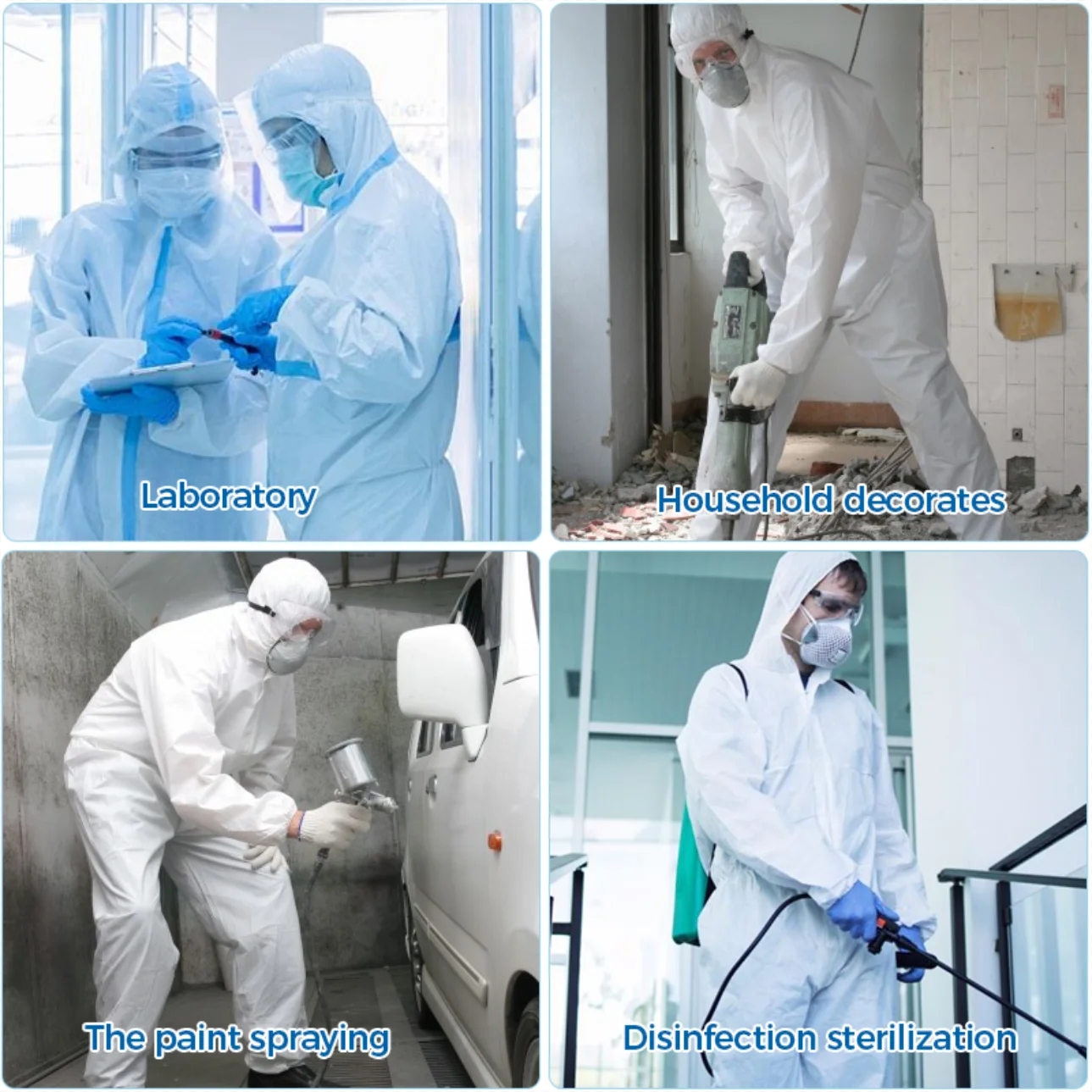 Aeofa SF nonwoven disposable hasmat protect coverall suit with blue safe tapes