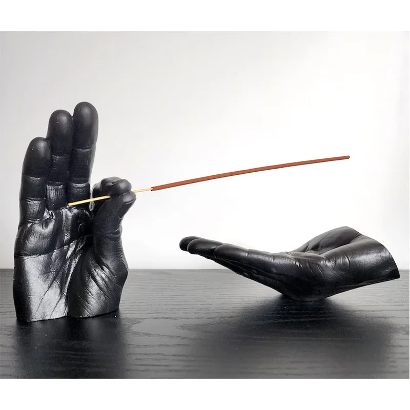 Resin Black Hand Scents Sticks Incense Burner Holder Cool Incense Holder Matches Insence-Stick Holder Room Decor for Men