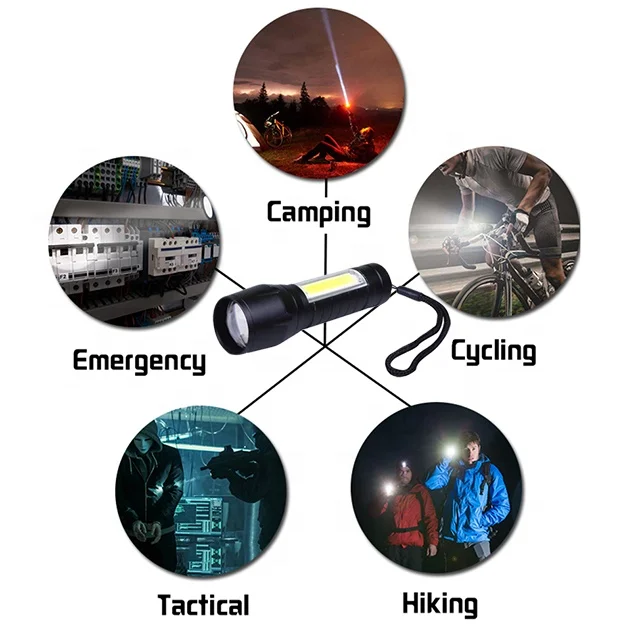 
Small Mini Zoomable LED Torch Light Rechargeable Tactical COB Flashlight 