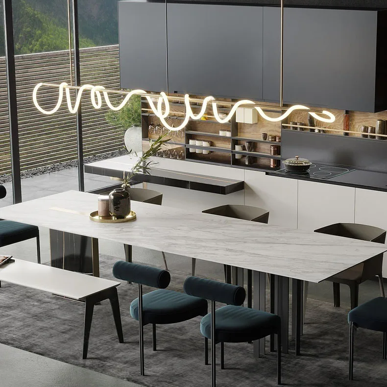 Hot Sales Modern Pendant Light Nordic Long Strip Chandelier Musical Note Led Ceiling Light for Dinning Room Living Room