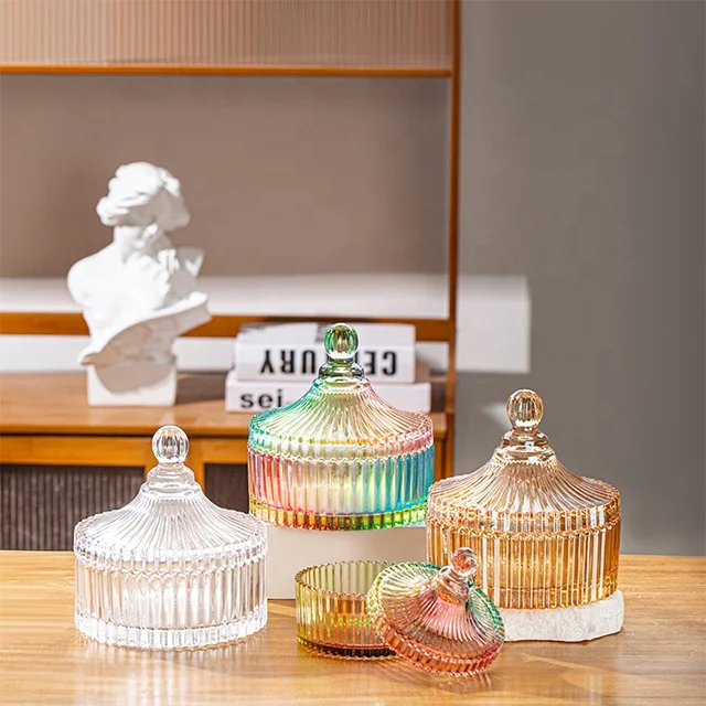 Fashion Factory Glassware Wholesale ramadan candy jar tableware Chocolate Kitchen Storage Jar candle jar with lid