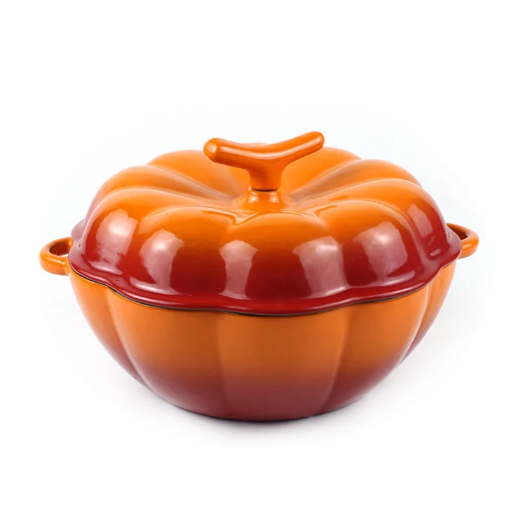 Factory New Design 22/24CM Enamel Cast Iron Pumpkin shaped cooking pot Stewed Soup Pot Casserole Cookware