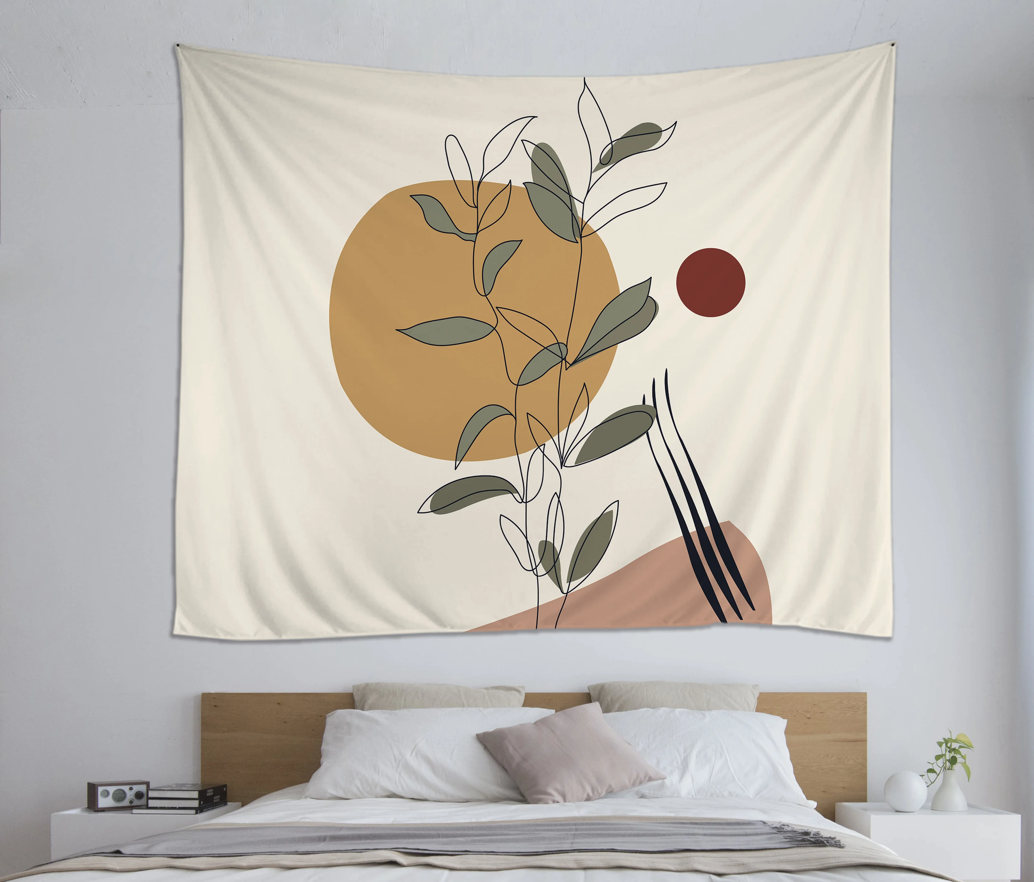 Wall hanging cloth personalized custom digital printing tapestry with line woman sunset wall tapestry for bedroom