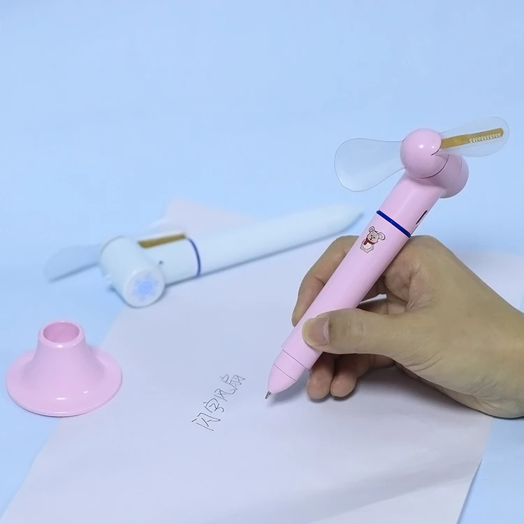 Fan Pen 2 in 1 Portable Mini Handheld Fan with Ballpoint Pen Black Ink USB Rechargeable Customized Message Fan Pen with Base