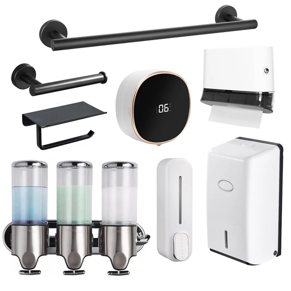 Hotel Soap Dispenser automatic Wall Mounted Shampoo & Conditioner and paper towel Dispenser Toilet Bathroom Accessories Set
