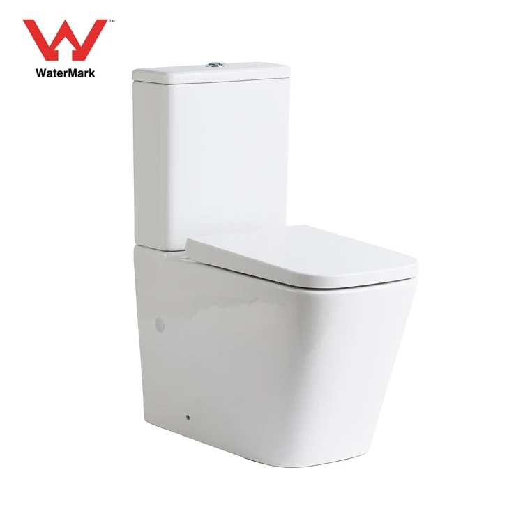 Rimless australian bathroom back to wall p-trap ceramic two-piece toilet bowl with watermark certificate