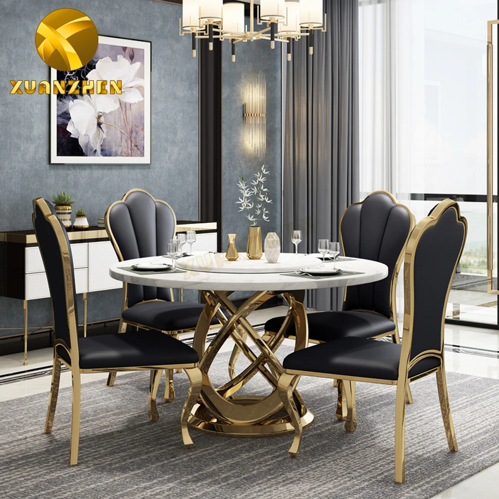 Stainless steel metal furniture kitchen dinning table set round dining tables modern marble dining table set  DT 012