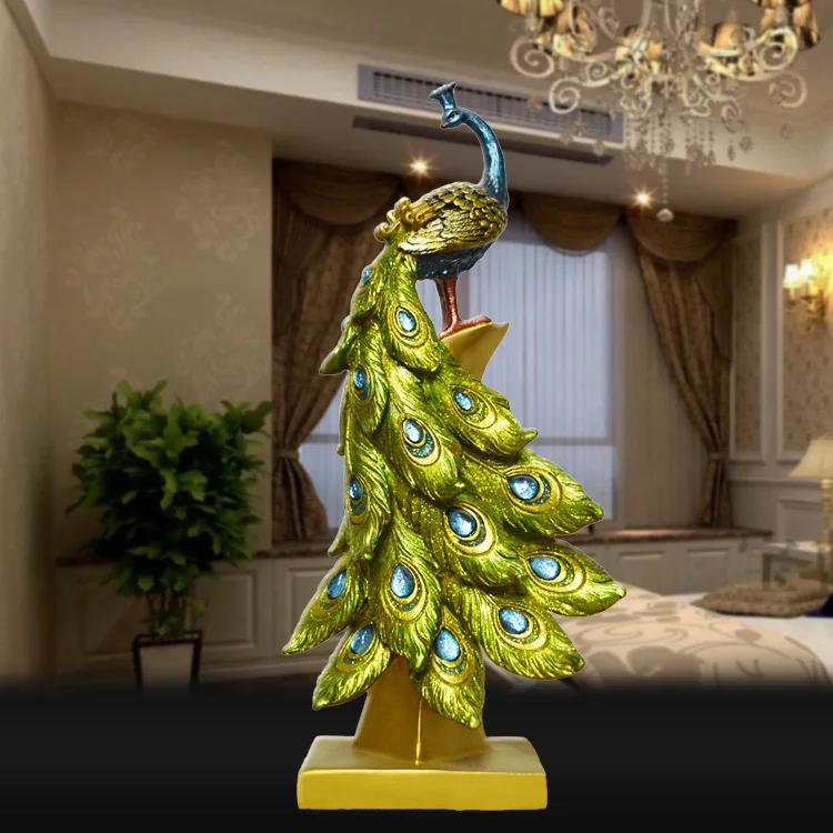 Peacock Statue Collectible Sculpture for Wedding Home Ornament Table Decor