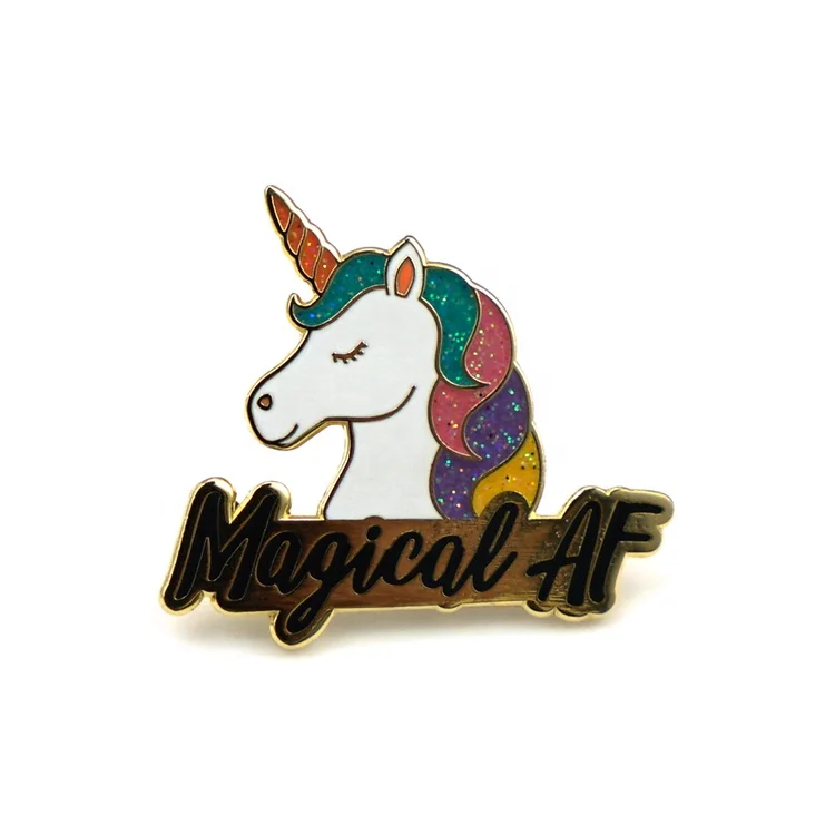 Hot Selling Low MOQ Custom Hard Soft Enamel Unicorn Lapel Pins With Glitter