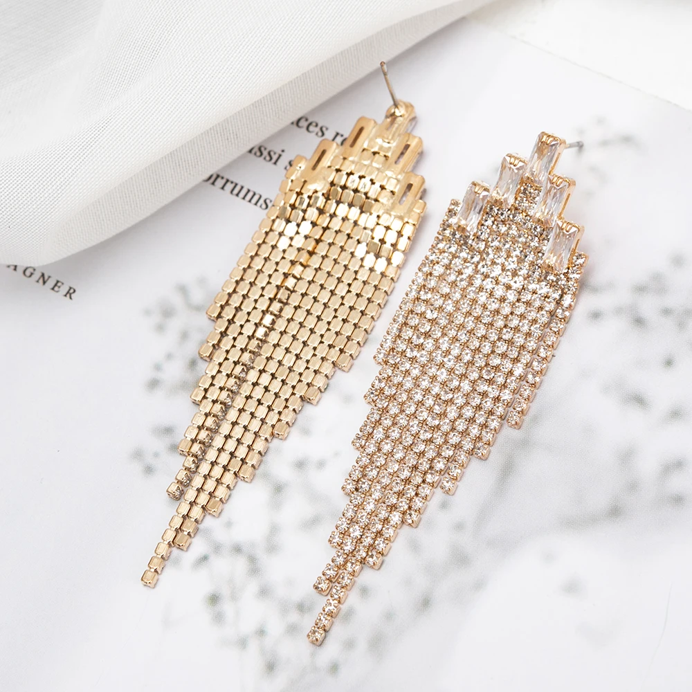 Manufacturer Jewelry Crystal Rhinestone Tassel Fringe Small Gold Elegant Zircon Stone Earrings Gold Plate Women 2022 Trendy