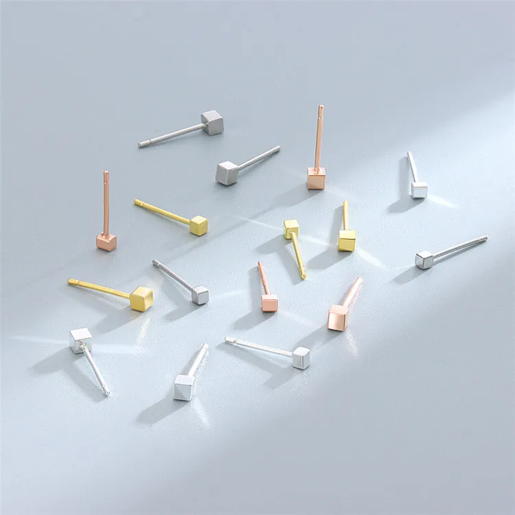 SP Simple Design Geometric Stud Earrings High Quality Hypoallergenic 925 Silver Cubic Stud Earrings