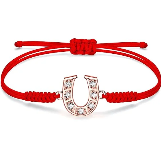 Luck Horseshoe Zircon Charm 925 Sterling Silver Hand Braided Rope  Bracelet for Men Women