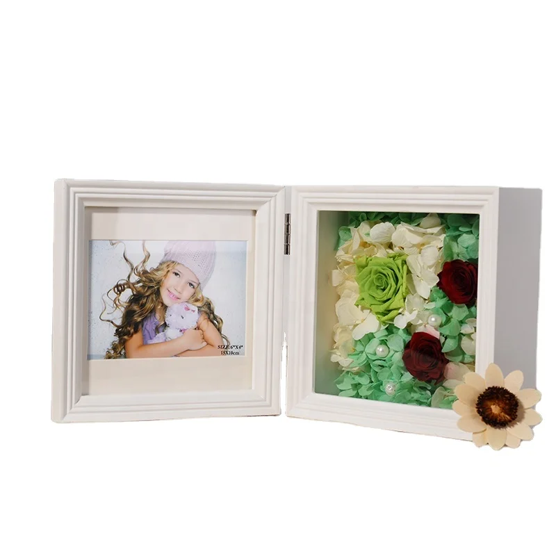 High Quality White 3d Flower shadow Box Double Hinged Preserved Flowers Frame Front Opening Door Dry Flowers Shadow Box Frame
