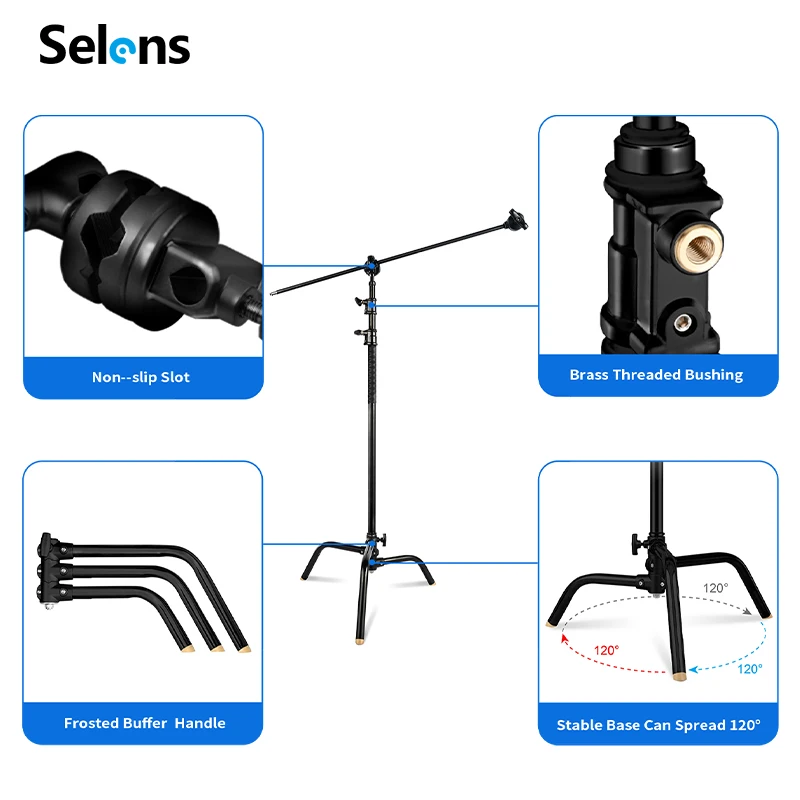 Selens C-type Photography Light Stand Heavy Duty Black For Photo Video Studio Equipment