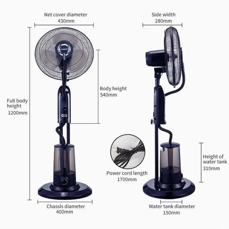 16 inch spray fan, sleep spray with remote control indoor floor fan air household humidification spray fan/