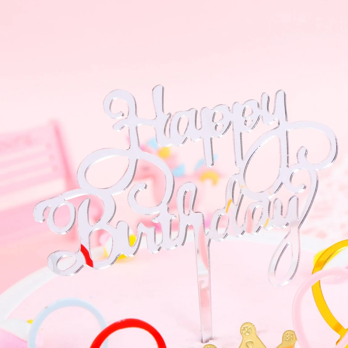 Wholesale 7 Colors Happy Birthday Cake Topper Acrylic Cake Decorations