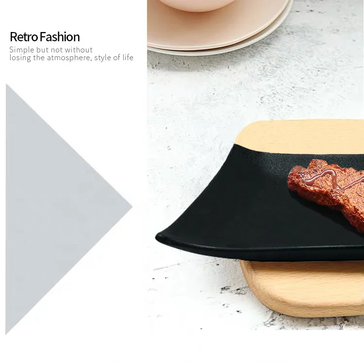 Rectangular Durable Ceramic Sushi Trays Black Ceramic Dinner Plate For Restaurants