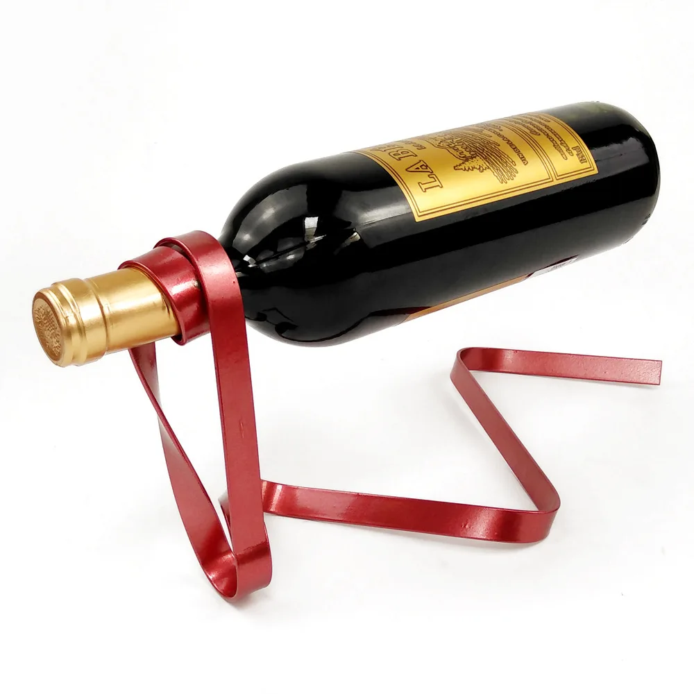 Colorful Ribbon Iron Wine Bottle Holder Creative Iron Suspended Wine Rack Bar Tabletop Wine Display Rack Bottle Holder