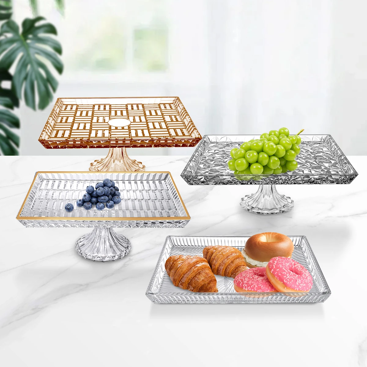 JINGHUANG Footed Small Glass Fruit Bowls Footed Sweet Serving Stand Gold Rim Decorative Crystal Glass Fruit Bowls With Lid