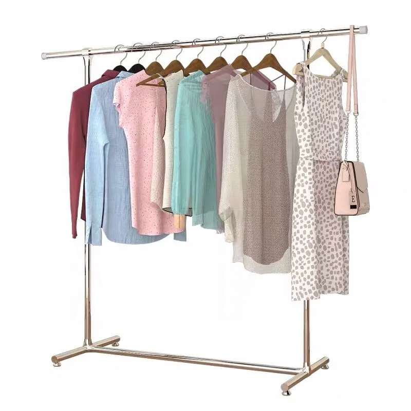Portable gold store single rail clothing showroom racks fitting retail  rack display