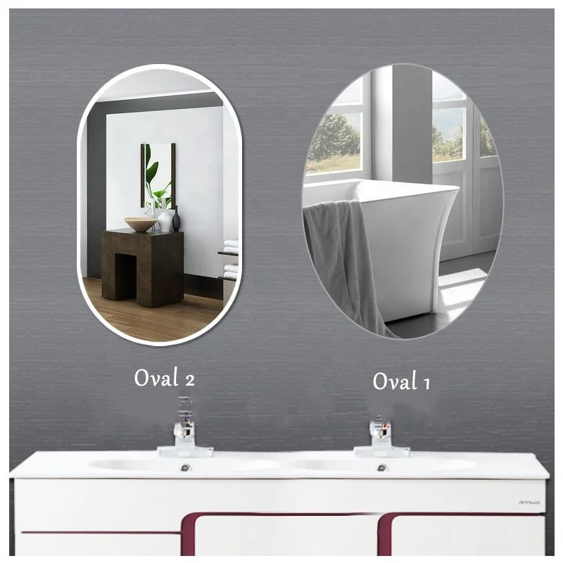 Modern Simple Oval Round Bevel No Drilling Wall Stick make up Mirrors for Home Hotel Cafes