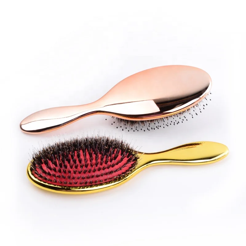 wholesale plastic electroplating cushion boar bristle gold hair brush