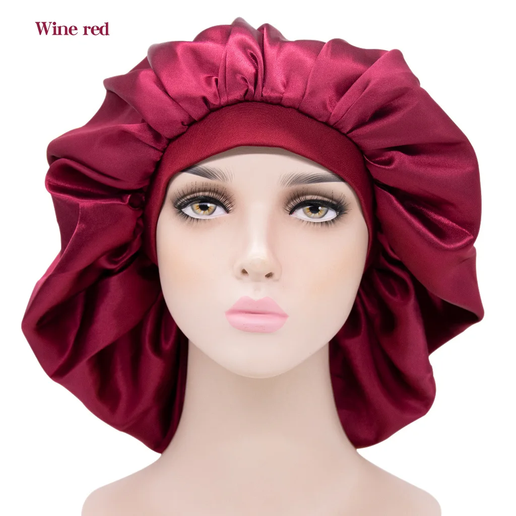GIRLIZE Solid Color Extra Large Silk Satin Bonnet Elastic Sleep Cap Shower Cap Night Cap Beauty Hair Care Bonnet For Women