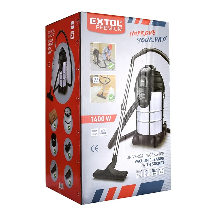 8895800 EXTOL Premium 30L 6m cable 3m hose 1400W multifunctional dry wet vacuum cleaner with drawer and filter cleaning function
