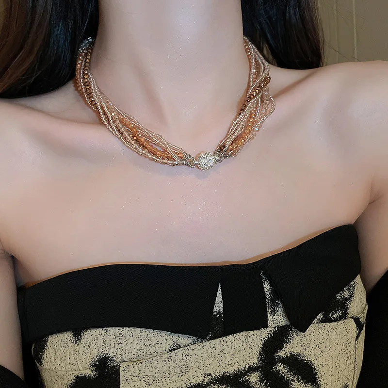 Diamond Set Multi-Layer Fashion Jewelry Necklace Bracelet Wrapped Crystal Design