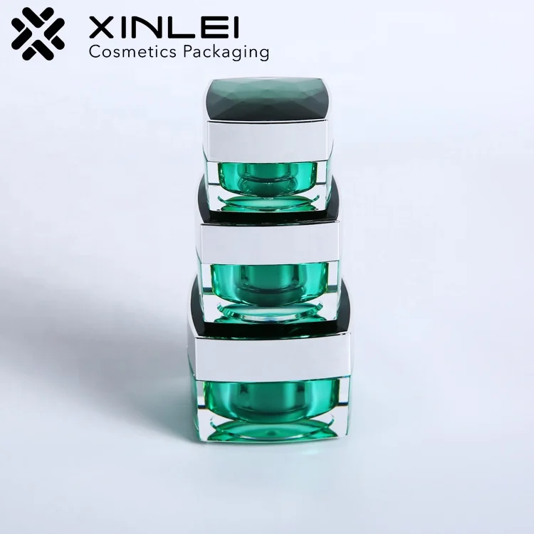 
Wholesale cosmetic food packaging square dark green plastic jars with colored lids 