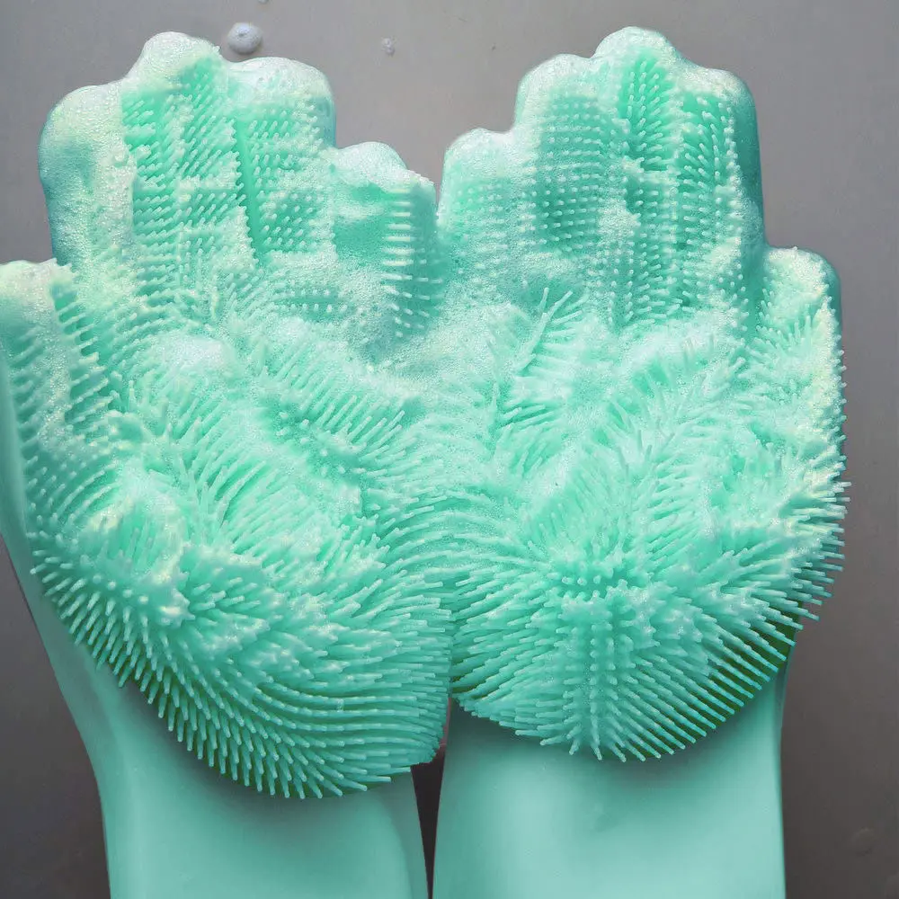 Green Silicone Magic Gloves Kitchen Dish Wash Pet Care Car Washing Ultimate Cleaning Heat Cold Resistant Non-Slip Glove