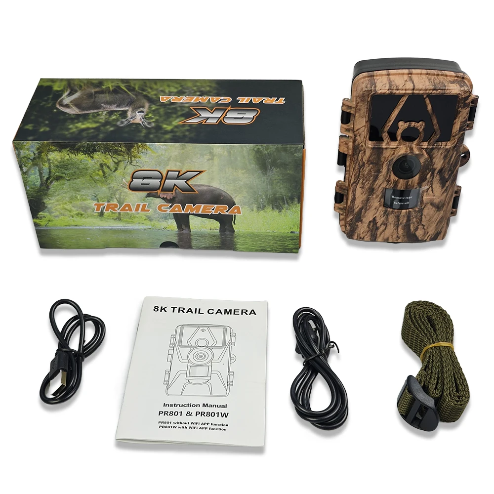 HunterCam PR801 8K 60MP Wildlife Scouting Camera Trap, Motion Detection Available, Waterproof IP66, Factory selling OEM/ODM,