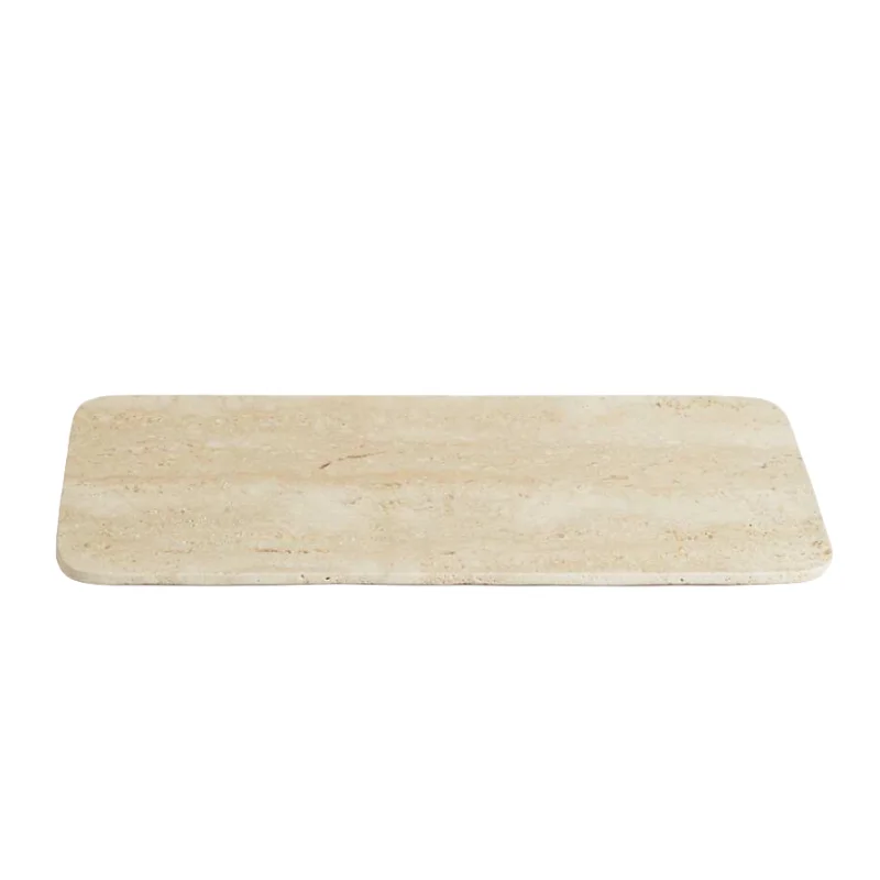 stonekocc Customized Vintage Beige Travertine Natural Stone Marble Serving Tray Rectangle Catchall Plate Wabi-sabi Style