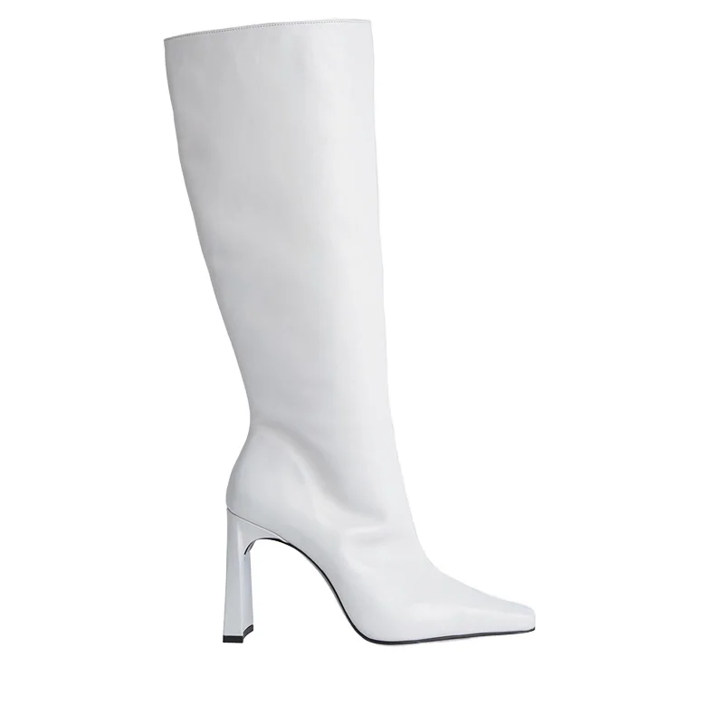 Белые Женские Сапоги выше колена на заказ Длинные Стильные резиновые стельки с застежкой-молнией натуральная кожа черного и коричневого цветов